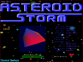 Asteroid Storm keys option screen